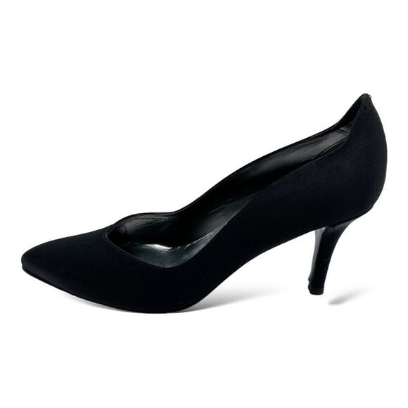 Stuart Weitzman Designer Curvy Black Fabric Heels 8 Formal Pumps 7M - Picture 1 of 14